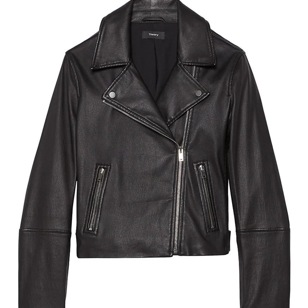 Theory Women's Classic Black Leather Biker Jacket